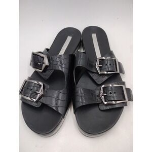 Antonio Melani Size 7.5 M OSMOND Black Leather Slides Sandals Womens Shoes